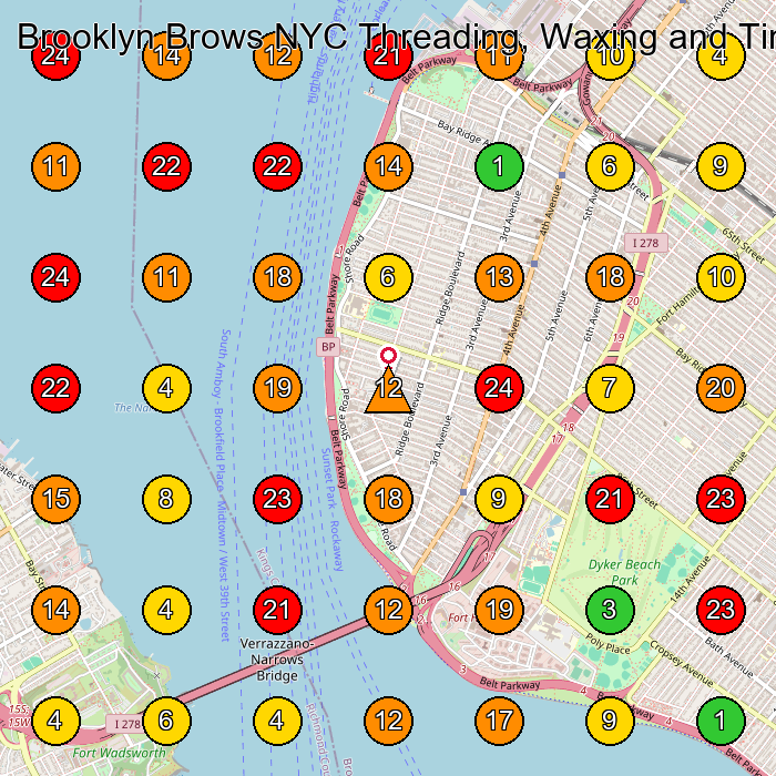 Brooklyn Brows NYC Threading, Waxing and Tinting Salon Beauty Salon GeoGrid ranking map for Brooklyn NY